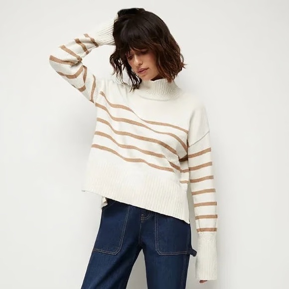 Veronica Beard Lancetti Turtleneck Striped Sweater Tan White size S - Picture 4 of 10